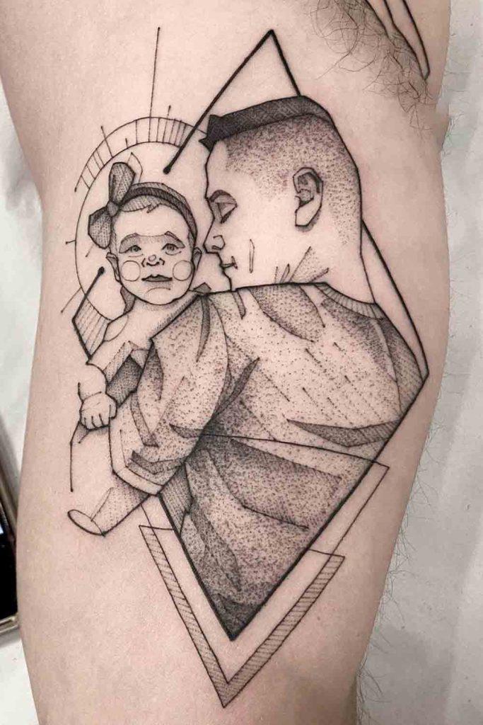 as tatuagens de filhos mais bonitas do mundo pes de criança e nome bebe no colo do pai