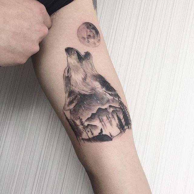 as mais bonitas e novas tatuagens de lobo lobo floresta e lua