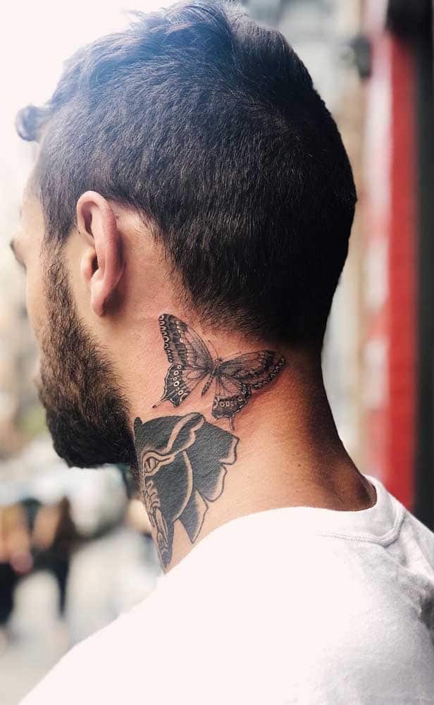 as melhores e mais bonitas tattoos no pescoço borboleta e flores