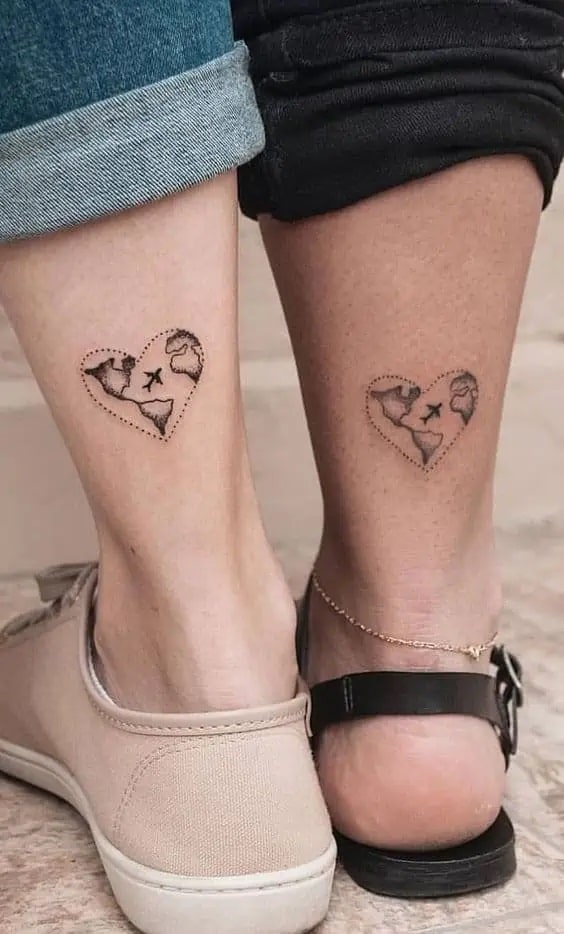 as melhores tatuagens de amizade da atualidade coração mapara mundi