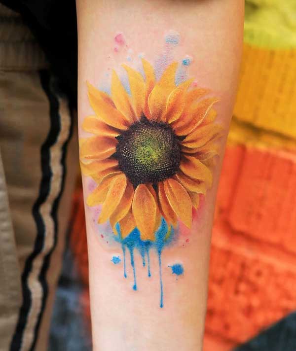 as tatuagens de girassol mais lindas e delicadas colorido