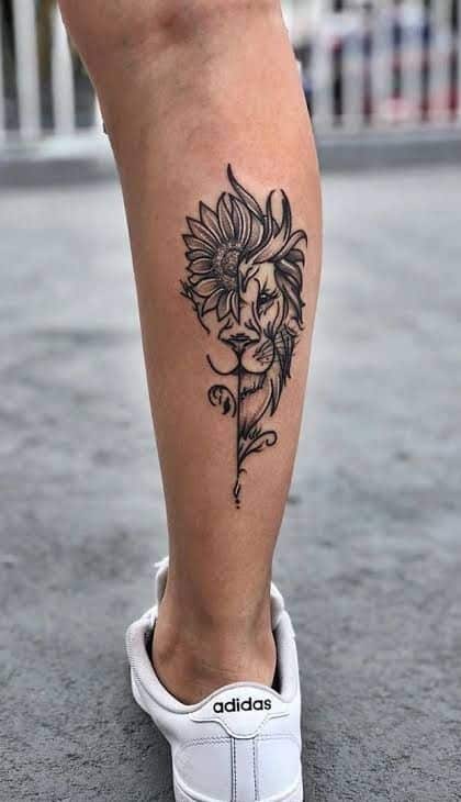 as tatuagens na canela mais bonitas atualmente leão