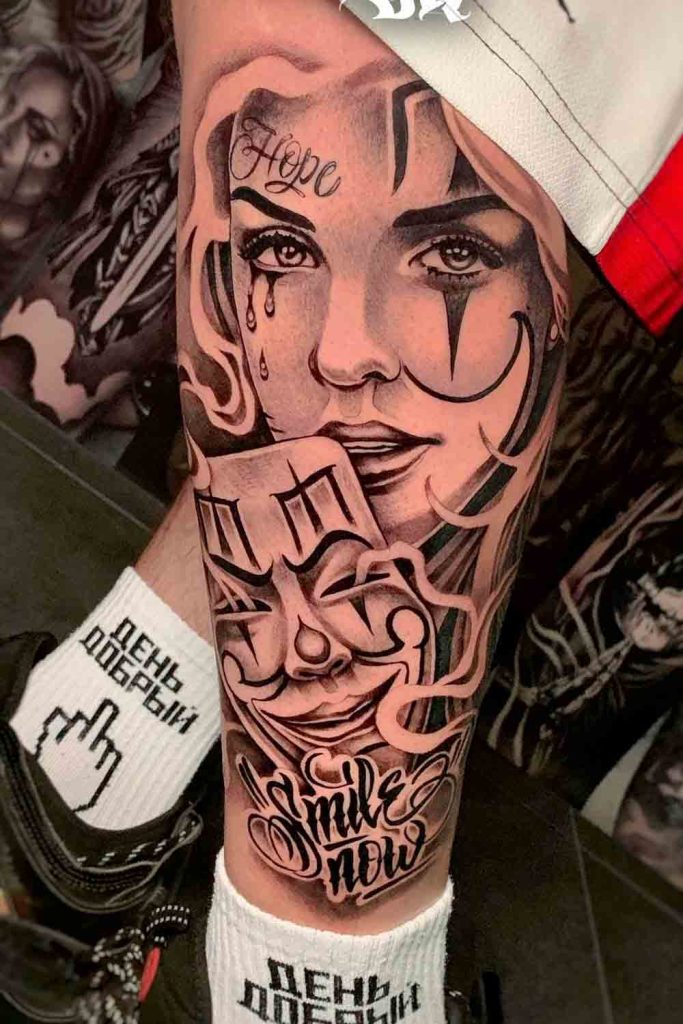 as tatuagens na canela mais bonitas atualmente realismo mulher