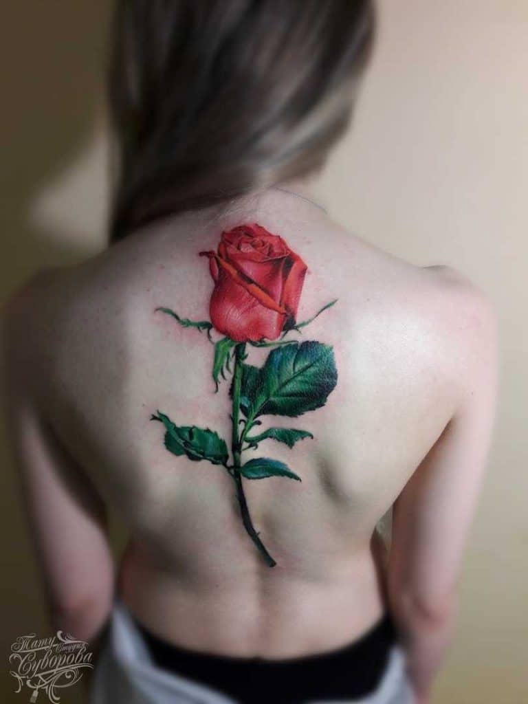 mais bonitas tatuagens de rosa do momento rosa grande nas costas