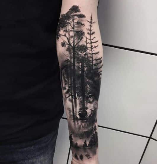 melhores e mais bonitas tattoos no antebraço lobo floresta