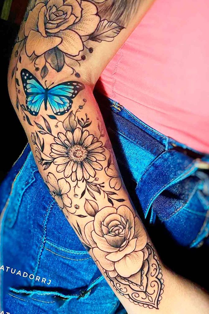 tatuagem feminina no braço uma escolha versátil para expressar sua personalidade e estilo flores e borboletas