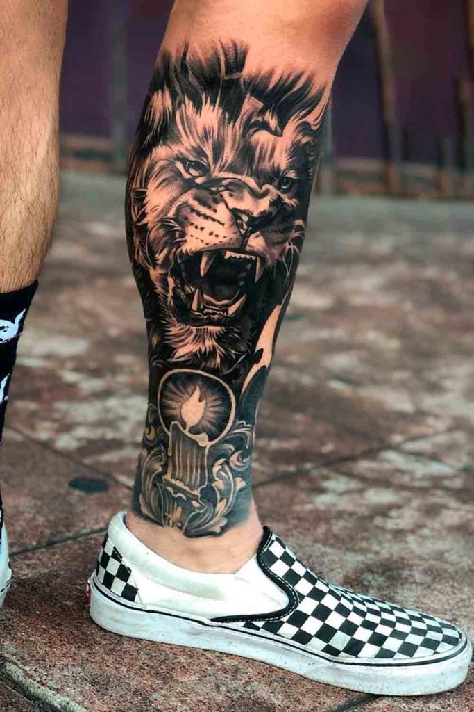 tatuagem na perna uma forma de arte ousada e menos dolorosan moderno leão na perna