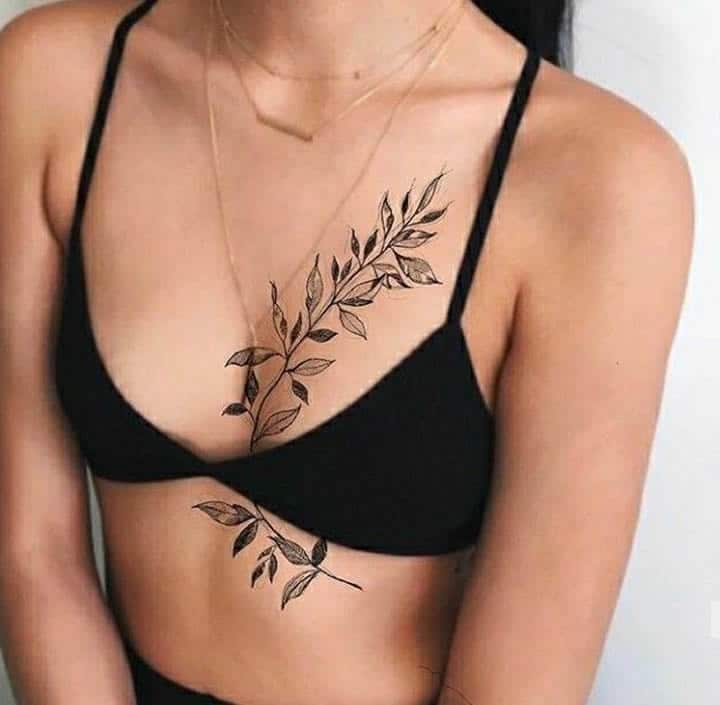 tatuagem no peito o que você precisa saber ramo de folhas