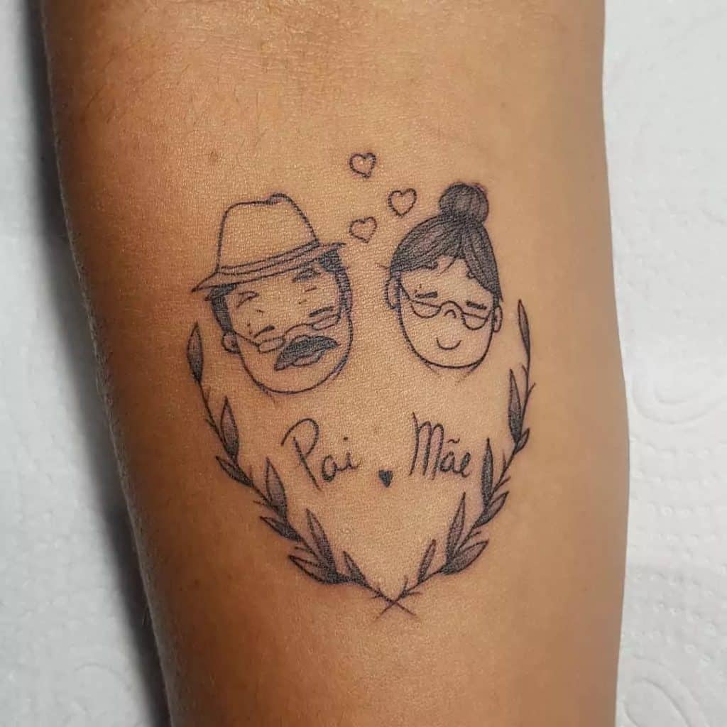 tatuagens mãe e pai mais populares atualmente ramo de folhas e faces mãe e pai