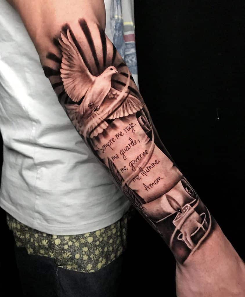 tatuagens no braço expressão artística criativa com significado pessoal e cultural pombo e outros