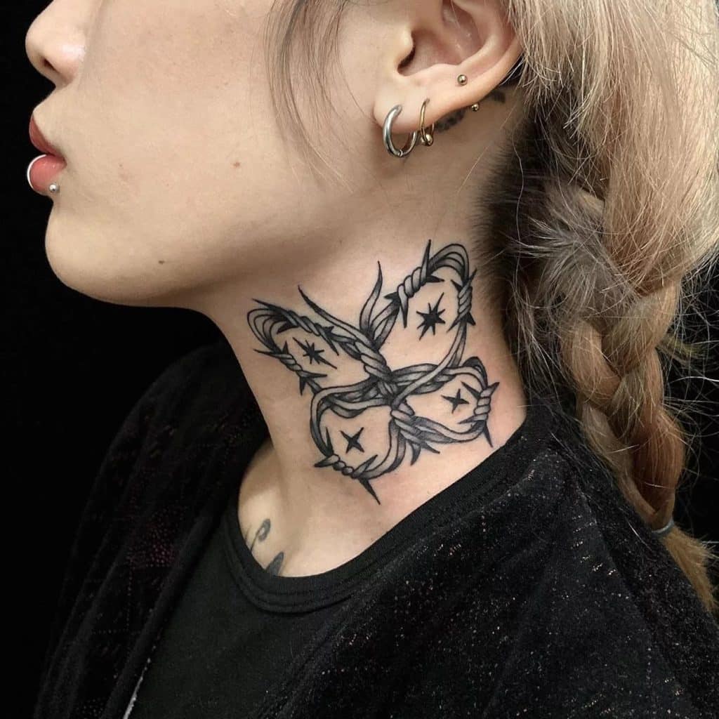 tatuagens no pescoço exprima sua individualidade com estilo borboleta arame farpado