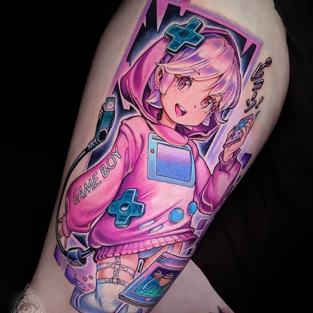 exploring otaku tattoo style a unique trend inspired by japanese pop culture game boy