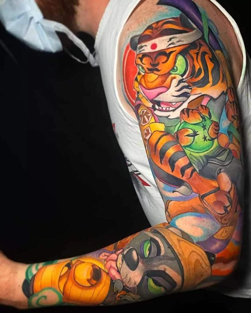 new school tattoo style vibrant colors, playful designs and more animals color
