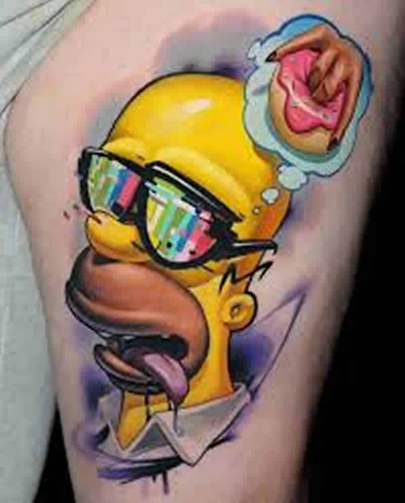 new school tattoo style vibrant colors, playful designs and more homer simpson