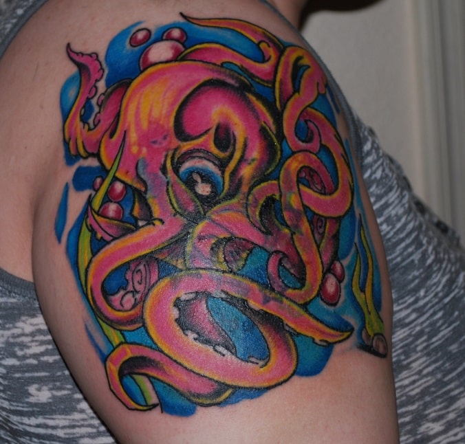 new school tattoo style vibrant colors, playful designs and more octopus