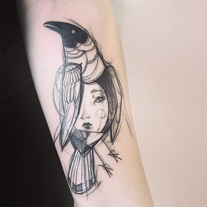sketch tattoo style a new level of creativity and realism in the world of tattoos crow