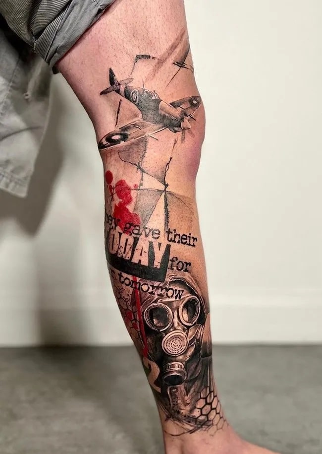 trash polka style tattoos bold, graphic, and controversial tattoo art leg